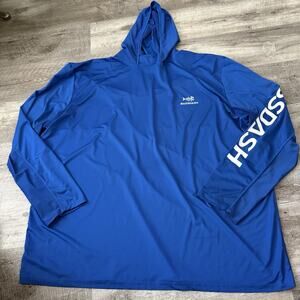 BassDash Rash Guard Mens 4XL Blue Long Sleeve Hooded T-Shirt Lightweight Mesh